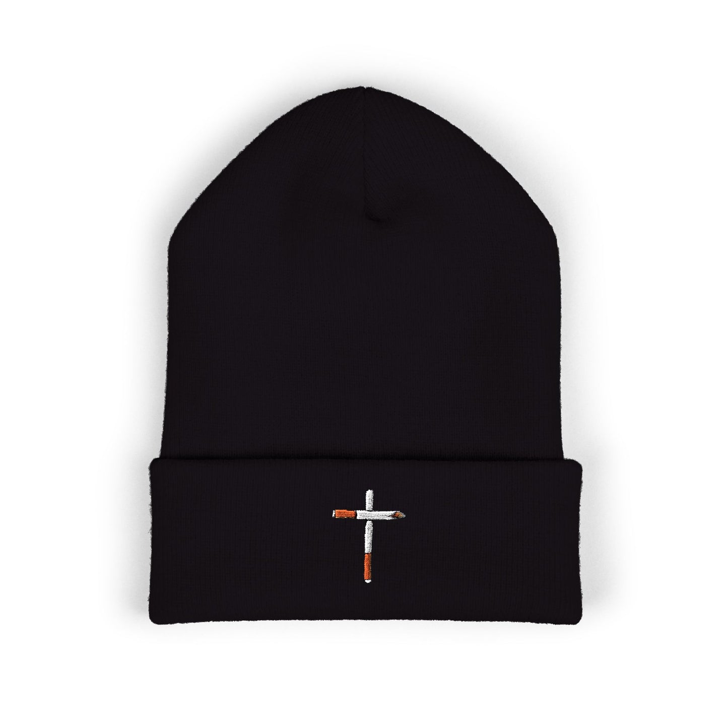 Classic Cuffed Beanie with Embroidered Cancer Cross Design